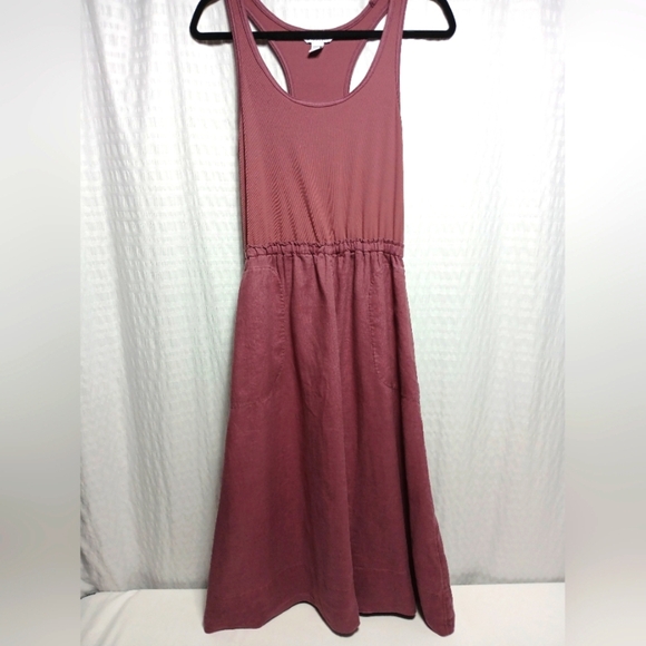 Athleta Baja Linen Midi Dress In Tawny Rose. Size M - Picture 2 of 11